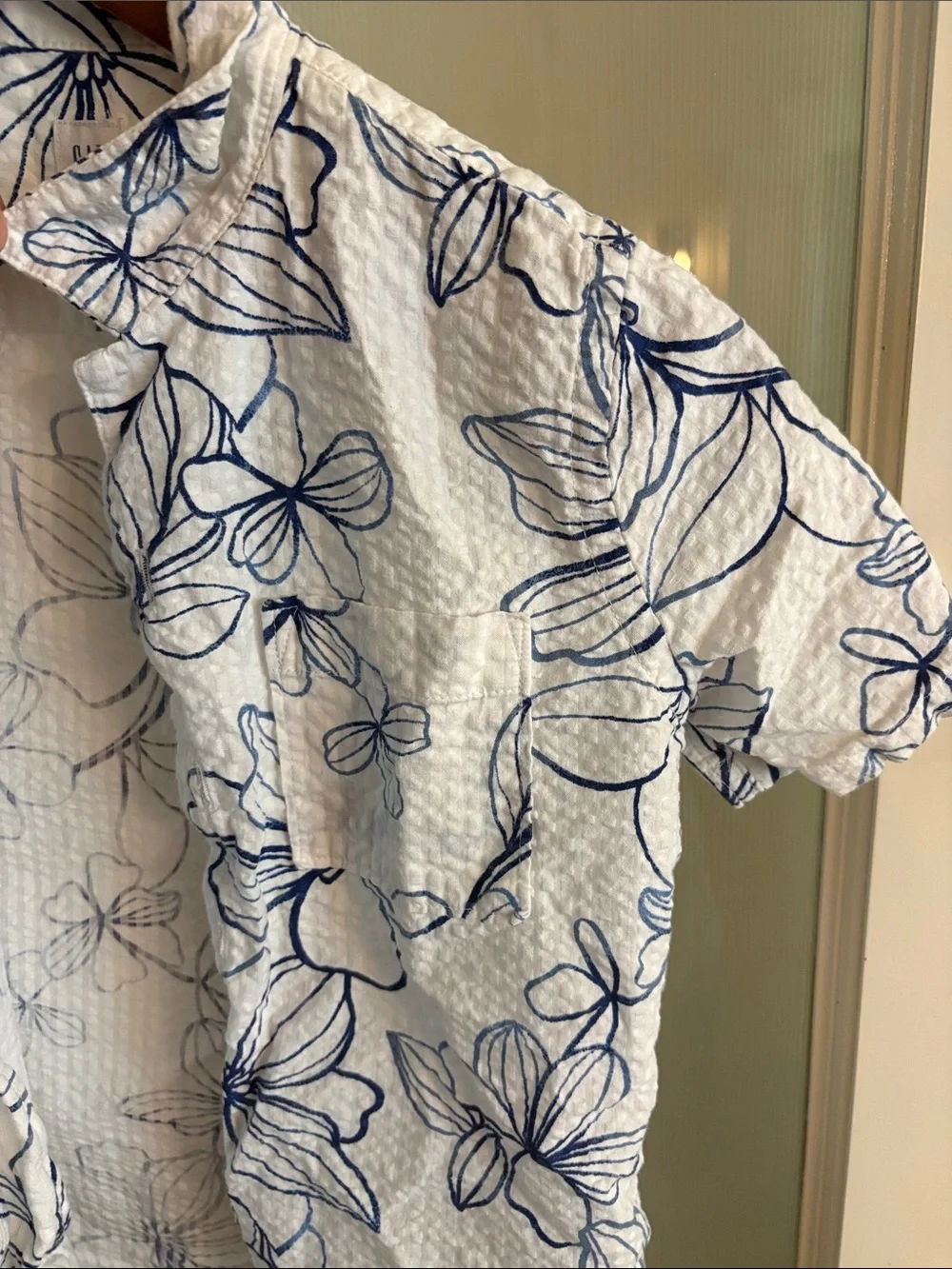 GAP White Shirt with Navy Floral Print - Kids Button-Down